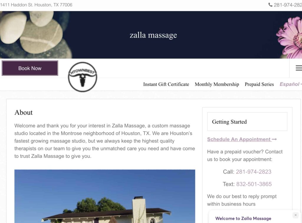 Zalla Massage Homepage
