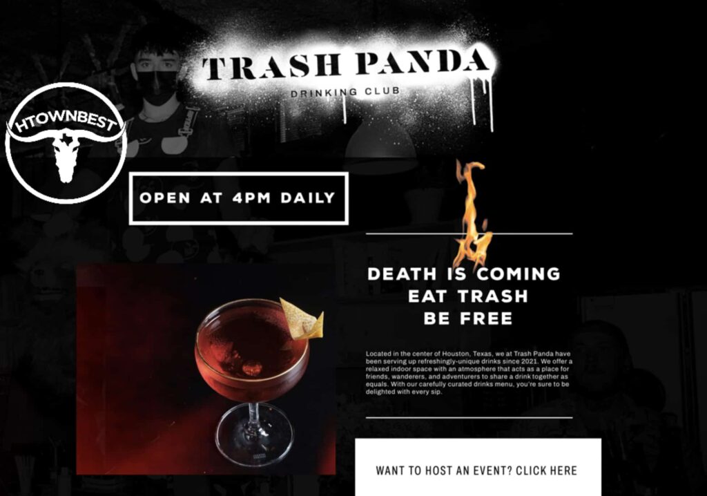 Trash Panda Drinking Club Homepage