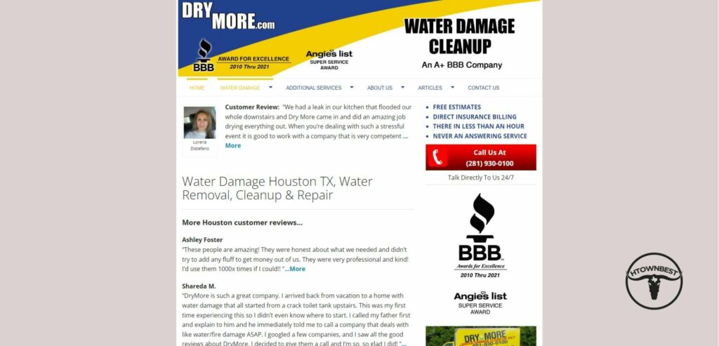 DryMore Houston Water Damage Homepage