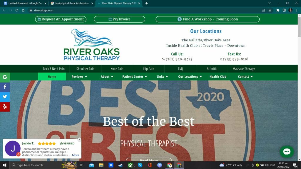 River Oaks Physical Therapy and Wellness' Homepage