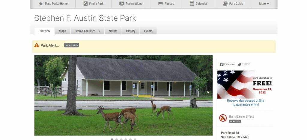 Stephen F. Austin State Park Homepage