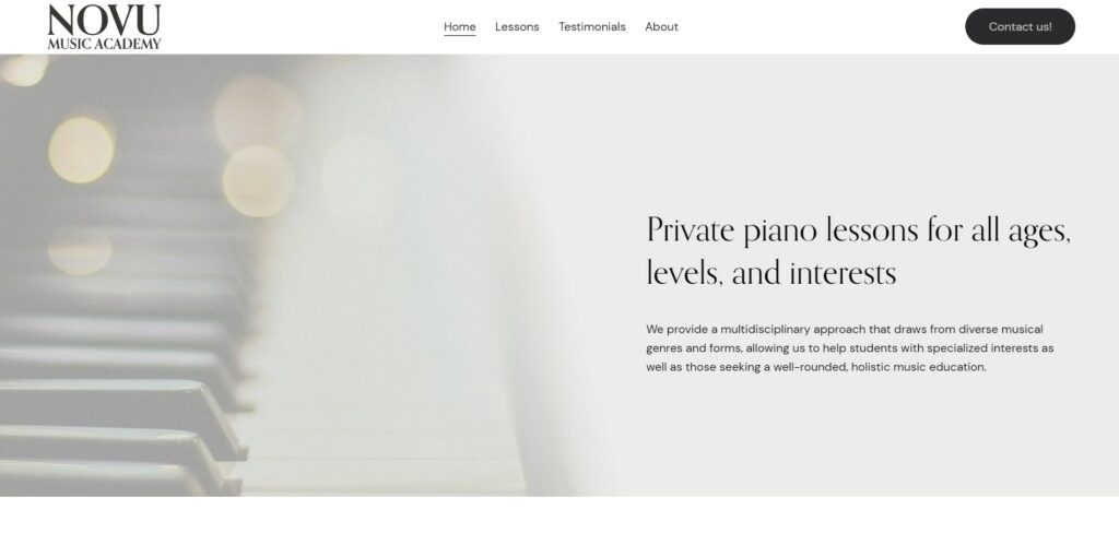 Novu Music Academy's Homepage